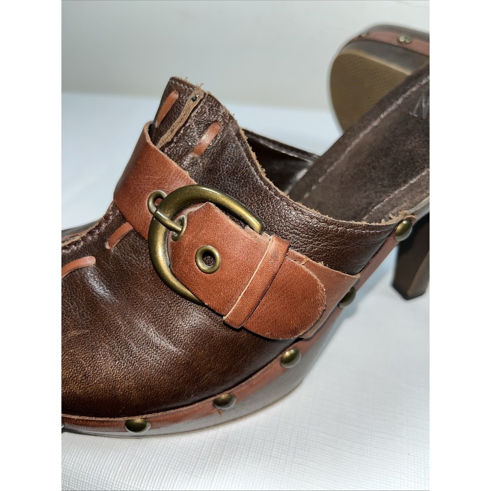 Vtg White Mt Womens 7.5M Cornelia Leather Studded Mules Clogs Brown 70s Y2K Boho - Picture 13 of 15